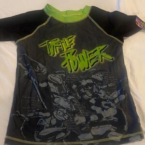 Nickelodeon Black & Neon Green TMNT Kids Swim Rashguard